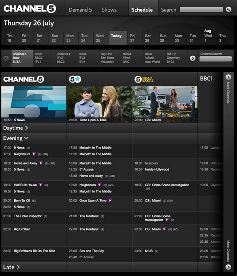 channel 5 tv schedule tonight